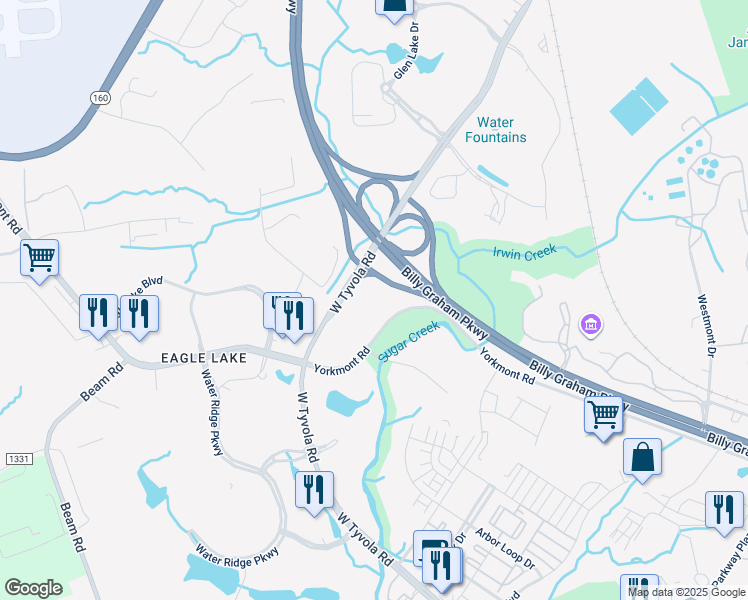 map of restaurants, bars, coffee shops, grocery stores, and more near 2300 Yorkmont Rd in Charlotte
