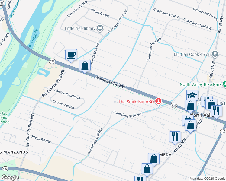 map of restaurants, bars, coffee shops, grocery stores, and more near 807 Pejman Way in Albuquerque