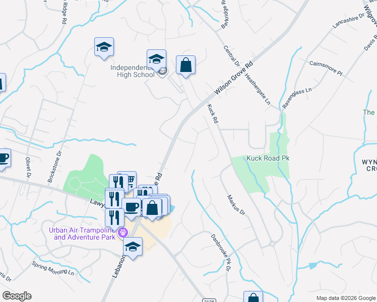 map of restaurants, bars, coffee shops, grocery stores, and more near 6401 Stoxmeade Drive in Mint Hill