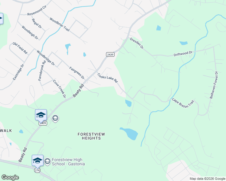 map of restaurants, bars, coffee shops, grocery stores, and more near 156 Cooks Lake Road in Gastonia