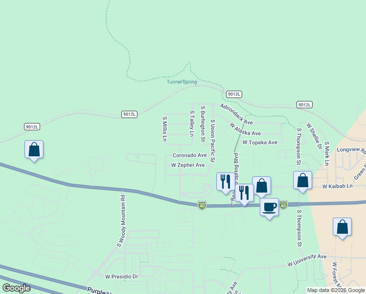 map of restaurants, bars, coffee shops, grocery stores, and more near 2520 Coronado Avenue in Flagstaff