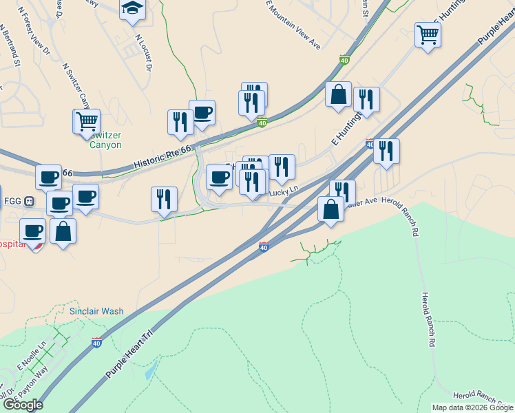 map of restaurants, bars, coffee shops, grocery stores, and more near 2295 East Butler Avenue in Flagstaff