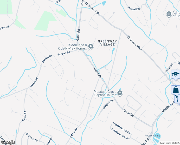 map of restaurants, bars, coffee shops, grocery stores, and more near 7727 Gann Road in Middle Valley