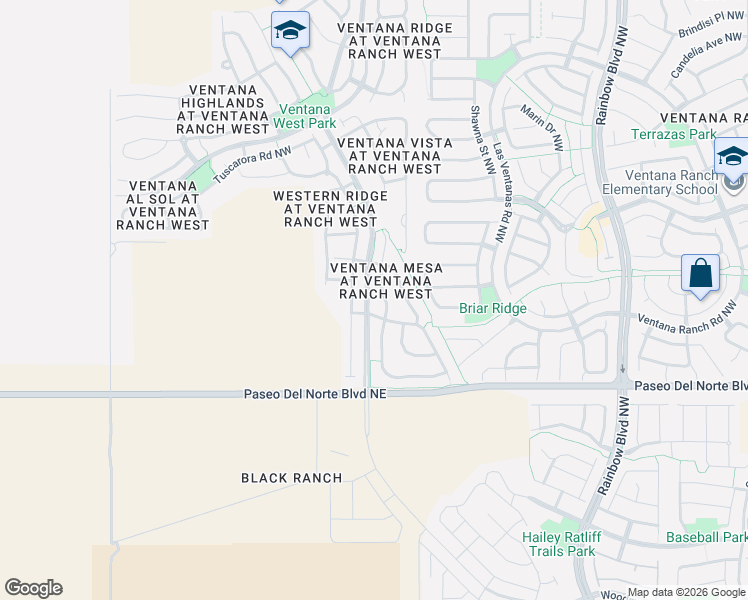 map of restaurants, bars, coffee shops, grocery stores, and more near 9712 Mogollon Drive Northwest in Albuquerque