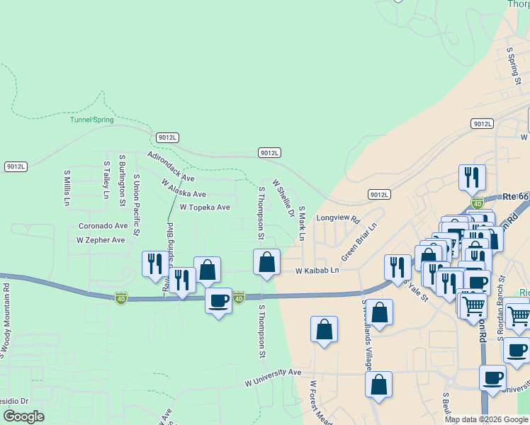 map of restaurants, bars, coffee shops, grocery stores, and more near 1820 West Stephen Drive in Flagstaff