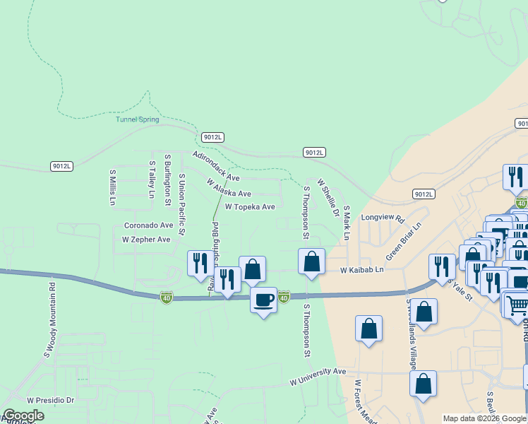 map of restaurants, bars, coffee shops, grocery stores, and more near 2050 West Kaibab Lane in Flagstaff