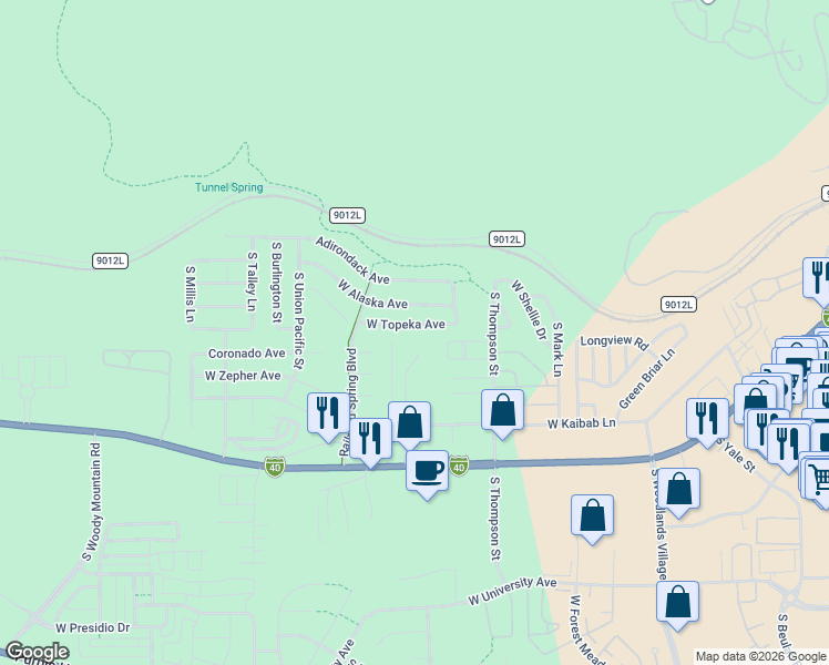 map of restaurants, bars, coffee shops, grocery stores, and more near 2050 West Kaibab Lane in Flagstaff