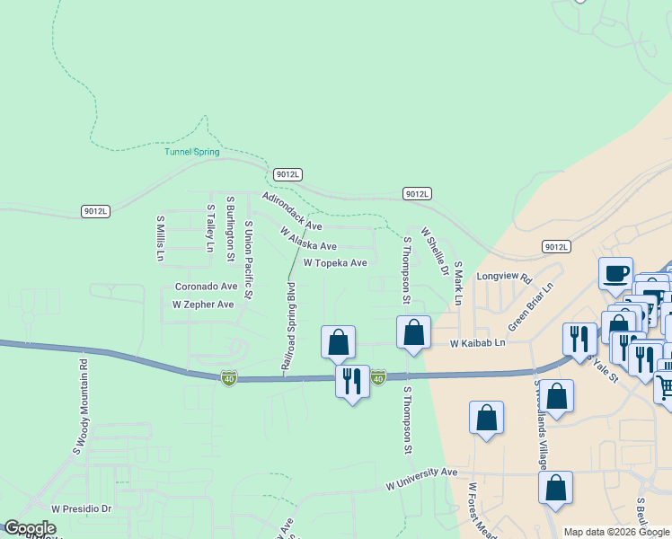 map of restaurants, bars, coffee shops, grocery stores, and more near 2050 West Kaibab Lane in Flagstaff