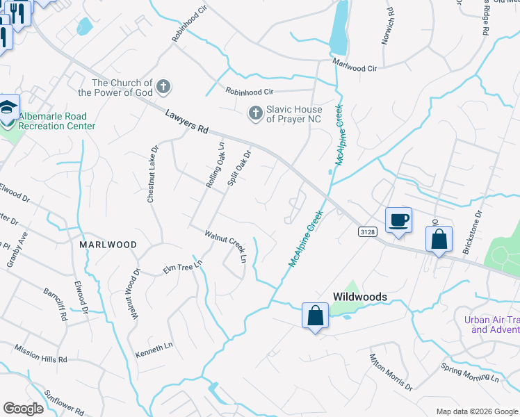 map of restaurants, bars, coffee shops, grocery stores, and more near 8112 Deerhorn Court in Charlotte