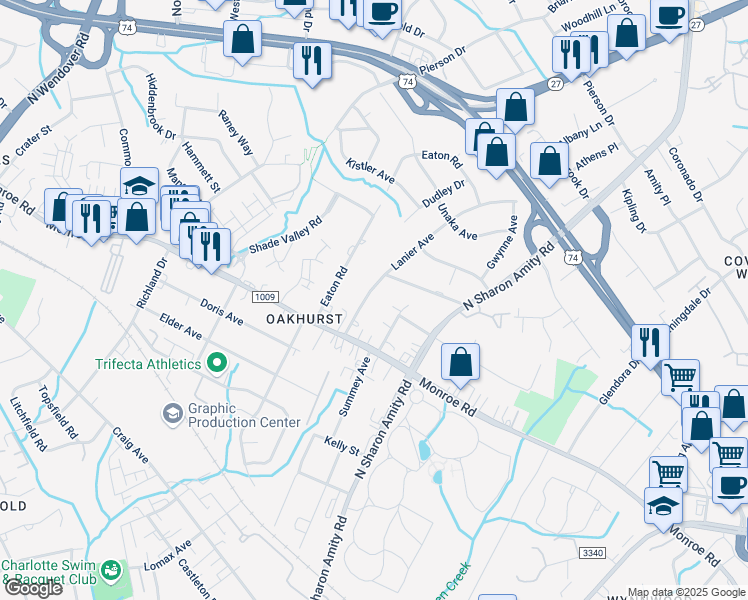 map of restaurants, bars, coffee shops, grocery stores, and more near in Charlotte