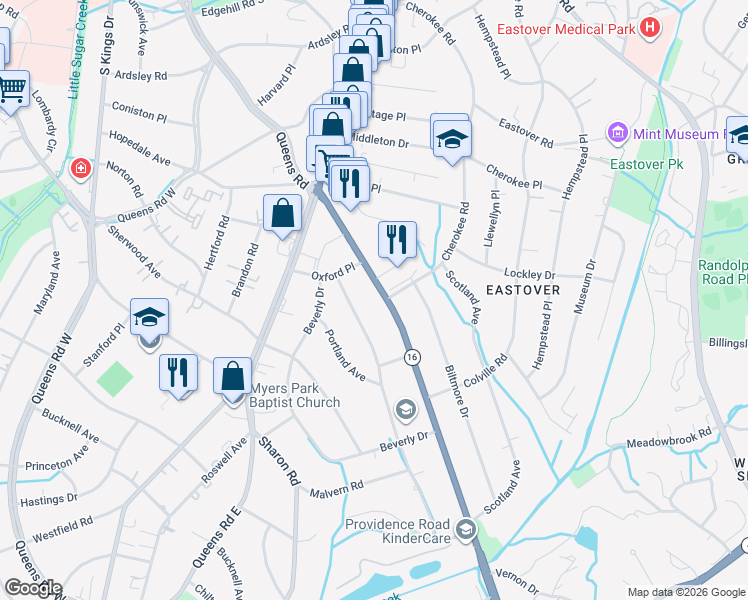 map of restaurants, bars, coffee shops, grocery stores, and more near in Charlotte