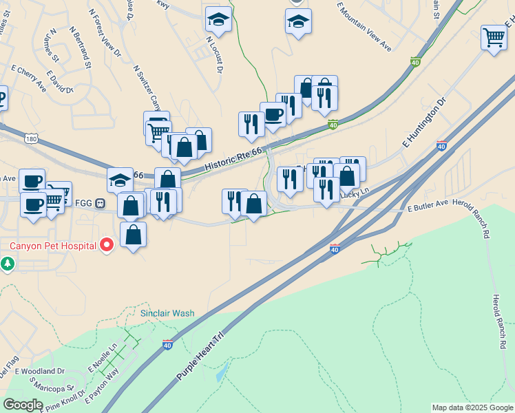 map of restaurants, bars, coffee shops, grocery stores, and more near 1885 E Butler Ave in Flagstaff