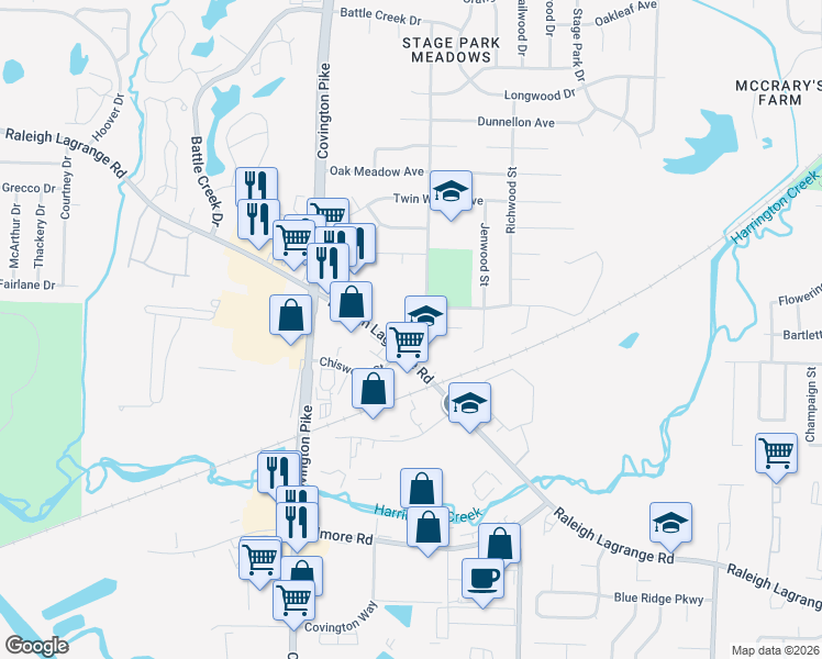 map of restaurants, bars, coffee shops, grocery stores, and more near 2443 Chiswood Street in Memphis