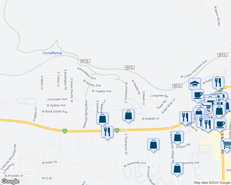 map of restaurants, bars, coffee shops, grocery stores, and more near 1959 West Topeka Avenue in Flagstaff