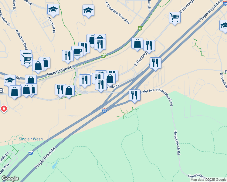 map of restaurants, bars, coffee shops, grocery stores, and more near 2306 E Lucky Ln in Flagstaff