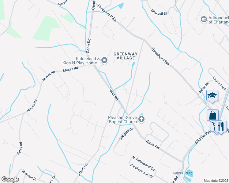 map of restaurants, bars, coffee shops, grocery stores, and more near 7716 Gann Road in Middle Valley