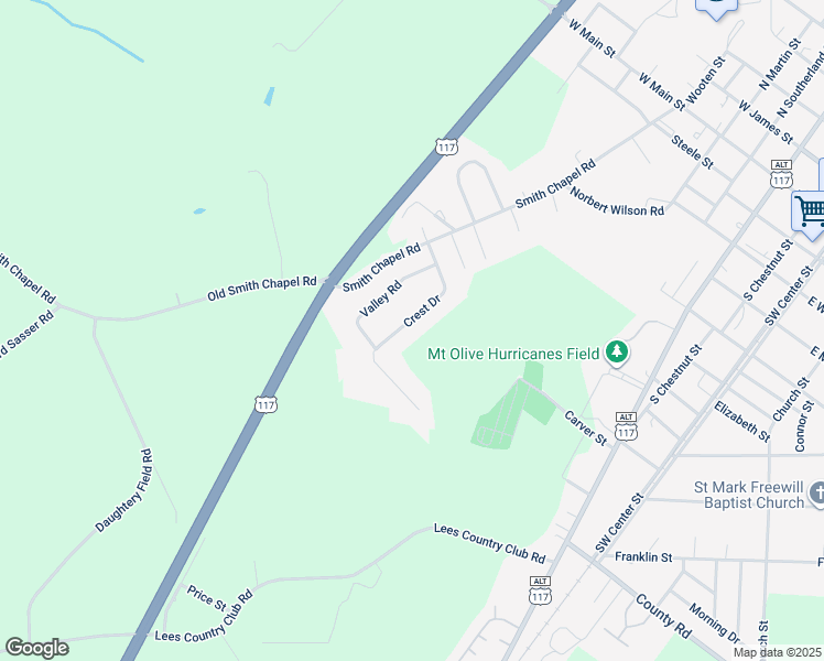 map of restaurants, bars, coffee shops, grocery stores, and more near 147 Crest Drive in Mount Olive