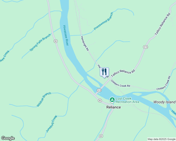 map of restaurants, bars, coffee shops, grocery stores, and more near 152 Morning Dunn Drive in Reliance