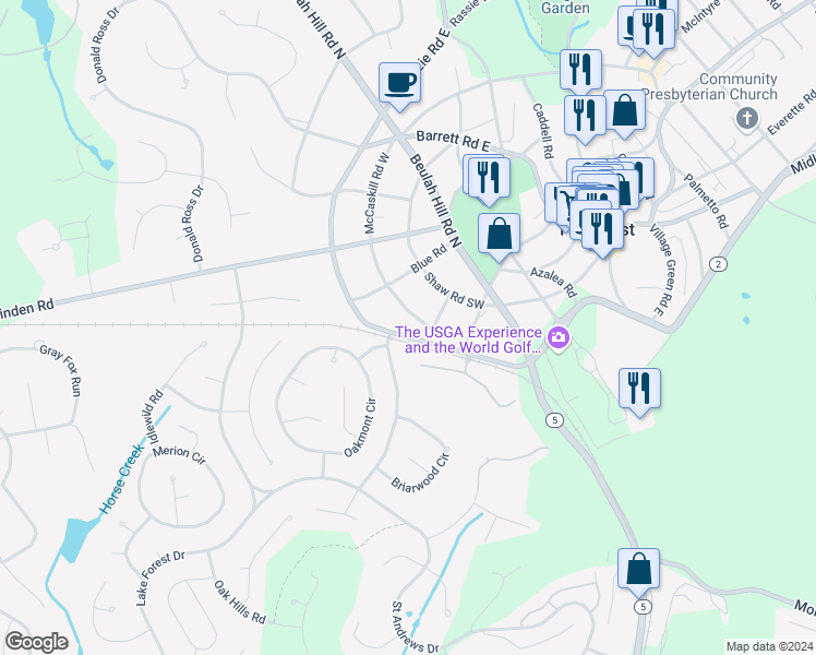 map of restaurants, bars, coffee shops, grocery stores, and more near 240 McKenzie Road West in Pinehurst