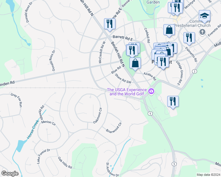 map of restaurants, bars, coffee shops, grocery stores, and more near 240 McKenzie Road West in Pinehurst