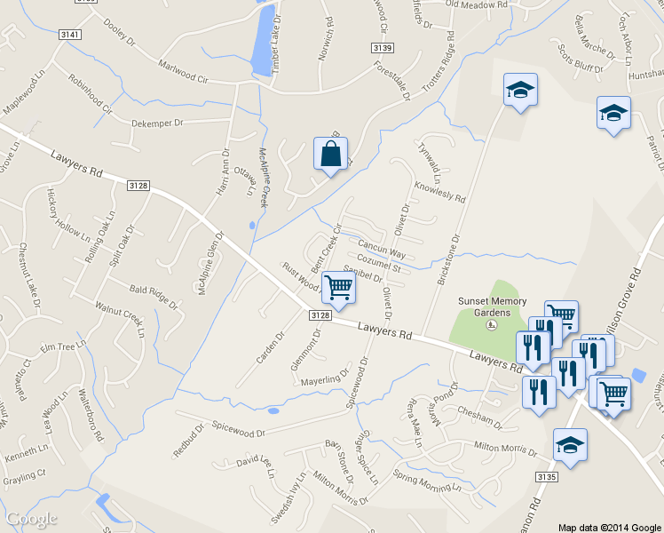 map of restaurants, bars, coffee shops, grocery stores, and more near in Charlotte