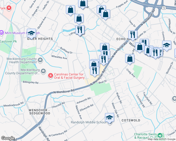 map of restaurants, bars, coffee shops, grocery stores, and more near in Charlotte