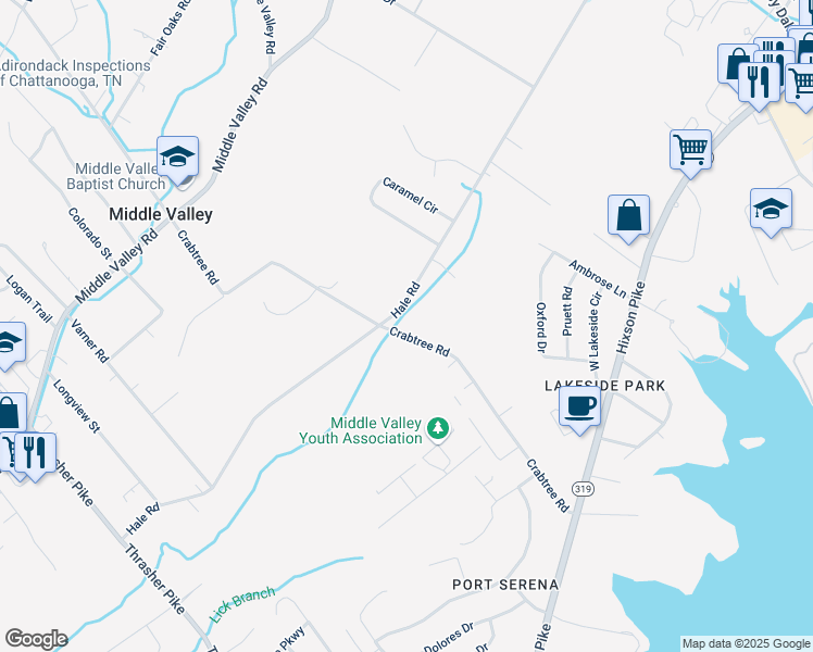 map of restaurants, bars, coffee shops, grocery stores, and more near 8006 Hale Road in Middle Valley
