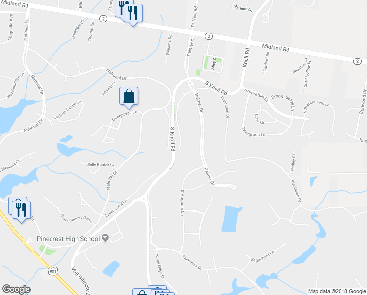 map of restaurants, bars, coffee shops, grocery stores, and more near 33 Deacon Palmer Place in Southern Pines