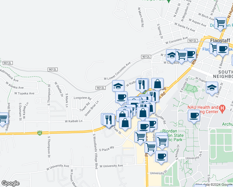 map of restaurants, bars, coffee shops, grocery stores, and more near 1080 West Kaibab Lane in Flagstaff