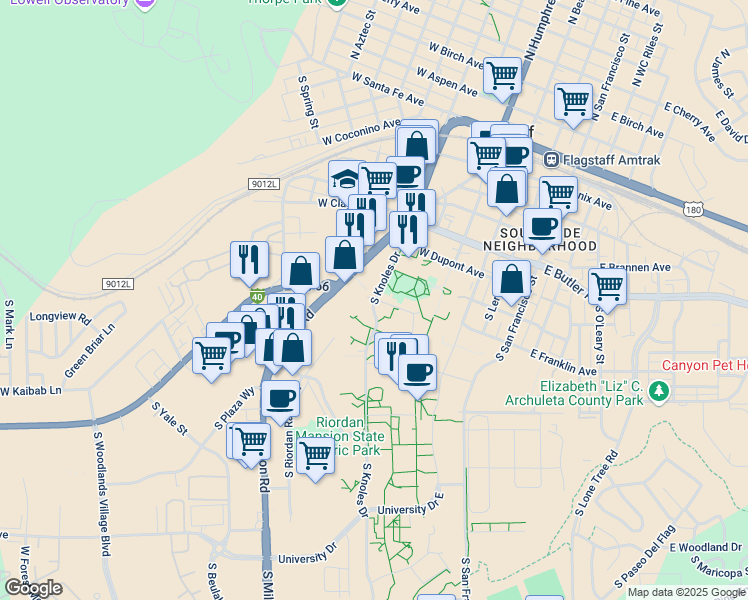 map of restaurants, bars, coffee shops, grocery stores, and more near in Flagstaff