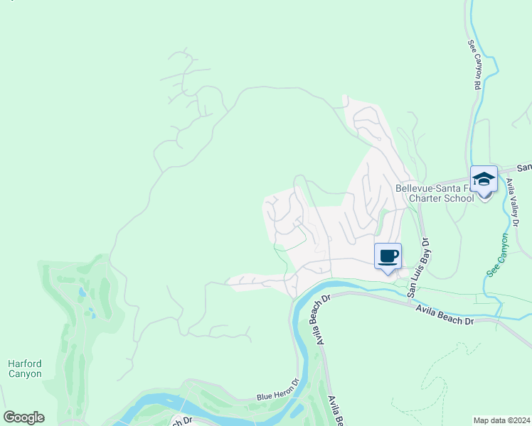map of restaurants, bars, coffee shops, grocery stores, and more near 2471 Cranesbill Place in Avila Beach