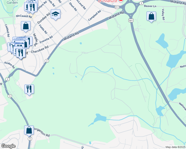 map of restaurants, bars, coffee shops, grocery stores, and more near 230 Inverrary Road in Pinehurst