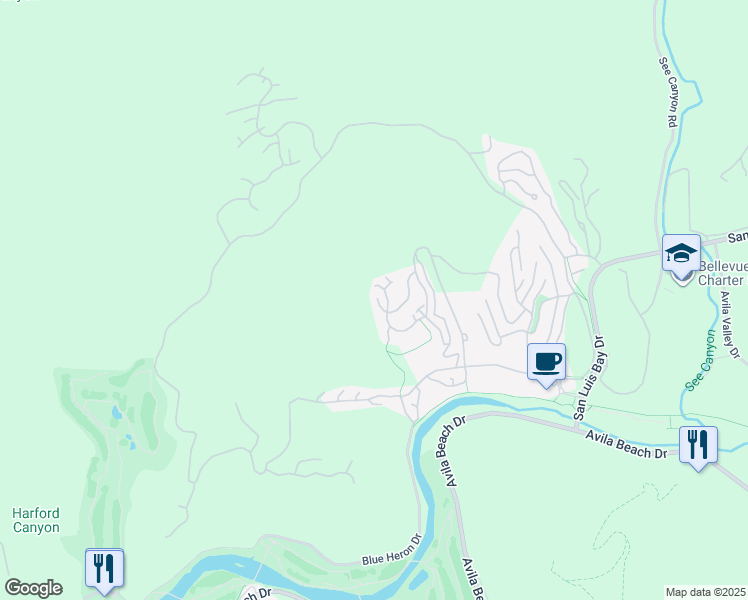 map of restaurants, bars, coffee shops, grocery stores, and more near 2471 Cranesbill Place in Avila Beach