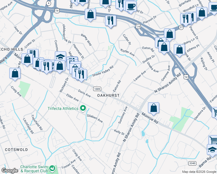 map of restaurants, bars, coffee shops, grocery stores, and more near in Charlotte
