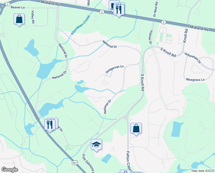 map of restaurants, bars, coffee shops, grocery stores, and more near 62 Dungarvan Lane in Pinehurst