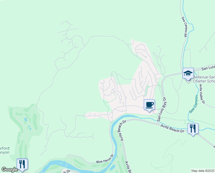 map of restaurants, bars, coffee shops, grocery stores, and more near 2318 Cranesbill Place in San Luis Obispo