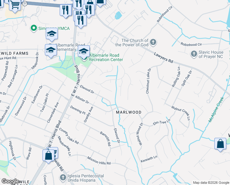 map of restaurants, bars, coffee shops, grocery stores, and more near 5239 Cressingham Court in Charlotte