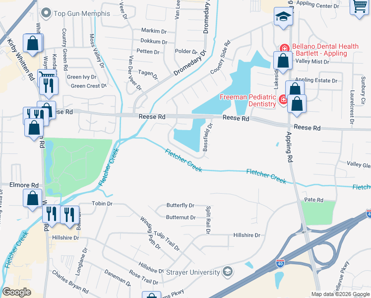 map of restaurants, bars, coffee shops, grocery stores, and more near 2456 Country Trail Drive in Memphis