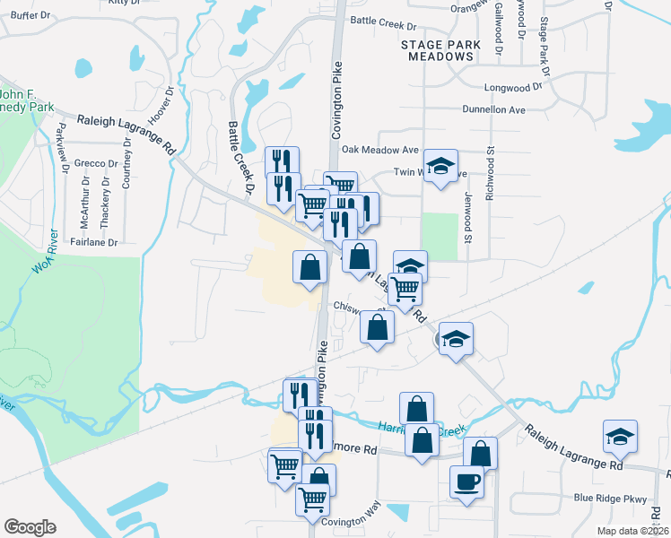 map of restaurants, bars, coffee shops, grocery stores, and more near 2474 Covington Pike in Memphis