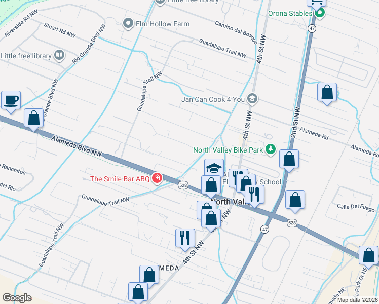 map of restaurants, bars, coffee shops, grocery stores, and more near 516 Golden Meadow Drive Northwest in Albuquerque