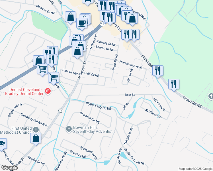 map of restaurants, bars, coffee shops, grocery stores, and more near 266 Savannah Avenue Northeast in Cleveland