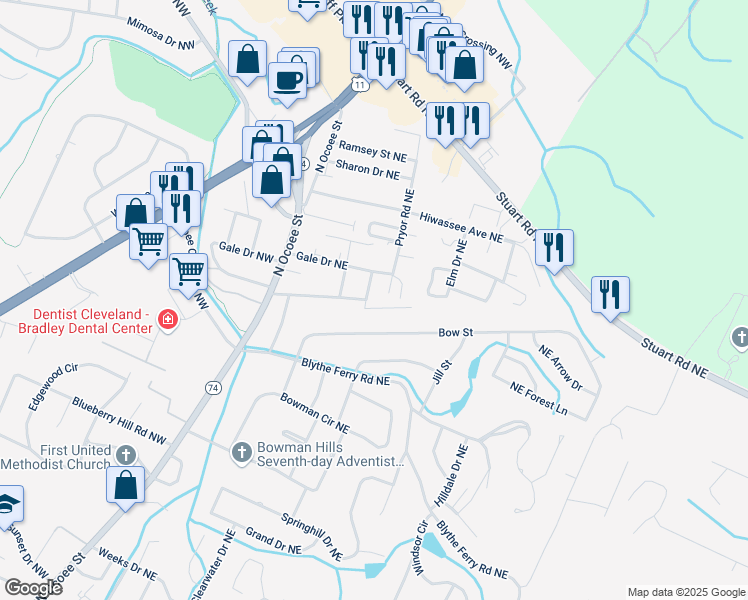 map of restaurants, bars, coffee shops, grocery stores, and more near 240 Savannah Avenue Northeast in Cleveland