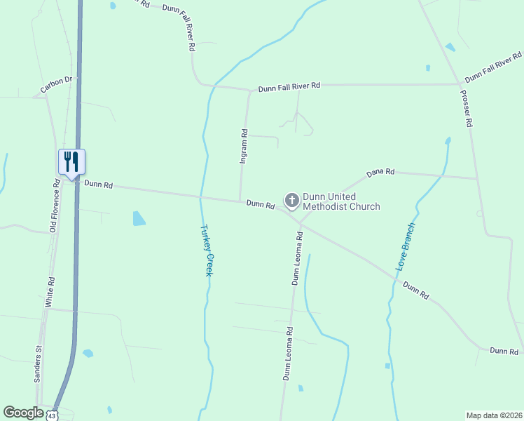 map of restaurants, bars, coffee shops, grocery stores, and more near 63 Dunn Road in Leoma