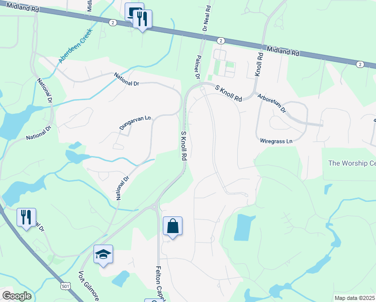 map of restaurants, bars, coffee shops, grocery stores, and more near 26 Deacon Palmer Place in Southern Pines