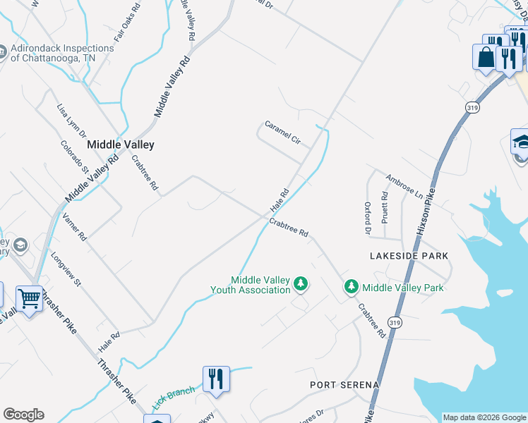 map of restaurants, bars, coffee shops, grocery stores, and more near 8003 Hale Road in Middle Valley