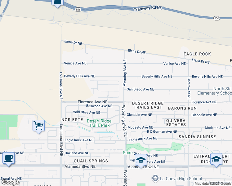 map of restaurants, bars, coffee shops, grocery stores, and more near 7415 Old Pecos Trail Northeast in Albuquerque