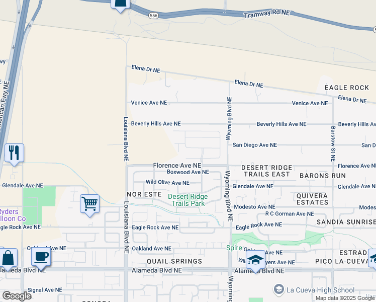 map of restaurants, bars, coffee shops, grocery stores, and more near 7331 Old Pecos Trail Northeast in Albuquerque