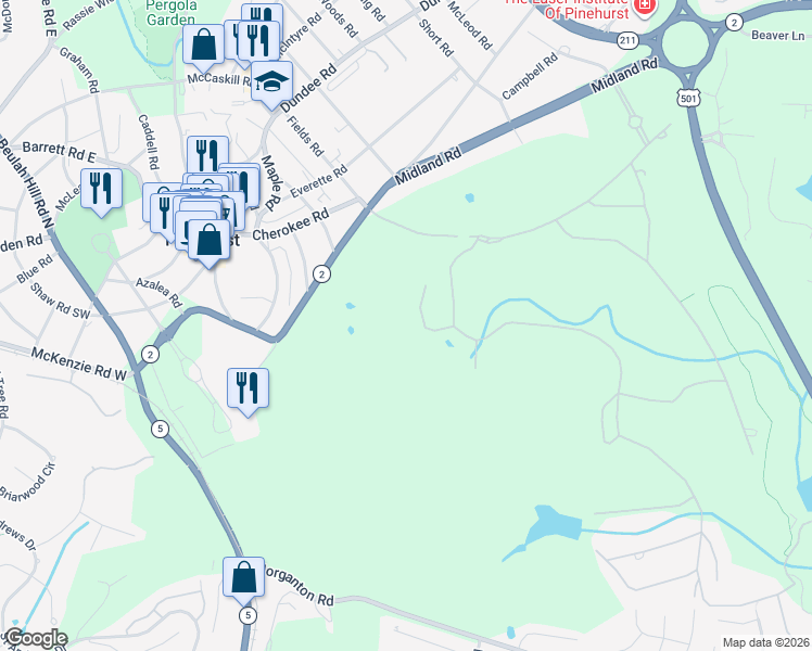 map of restaurants, bars, coffee shops, grocery stores, and more near 285-399 Inverrary Rd in Pinehurst