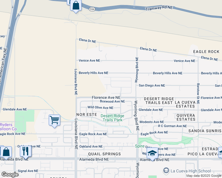 map of restaurants, bars, coffee shops, grocery stores, and more near 7320 Old Pecos Trail Northeast in Albuquerque
