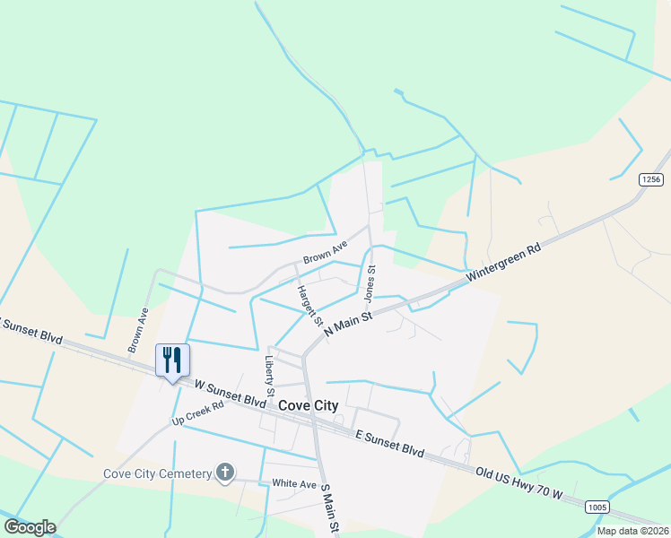 map of restaurants, bars, coffee shops, grocery stores, and more near 515 Brown Avenue in Cove City